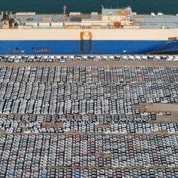 December 7, 2023, Yantai, Shandong, China: A large number of Chinese-made cars are being gathered at the port to be loaded for export in Yantai, Shandong Province, China, on December 7, 2023.,Image: 827608011, License: Rights-managed, Restrictions: * France Rights OUT *, Model Release: no, Credit line: Profimedia