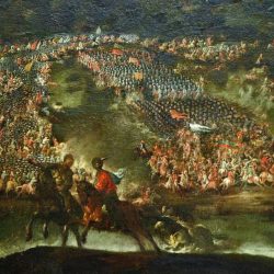Bitka pri Veľkých Vozokanoch. Obraz z hradu Forchtenstein