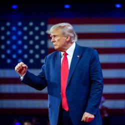 Former President Donald Trump pumps his fist as he departs after speaking at the Conservative Political Action Conference, CPAC 2023, Saturday, March 4, 2023, at National Harbor in Oxon Hill, Md. (AP Photo/Alex Brandon),Image: 760572671, License: Rights-managed, Restrictions: This content is intended for editorial use only. For other uses, additional clearances may be required., Model Release: no, Credit line: ČTK / AP / Alex Brandon