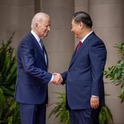 President Joe Biden greets President of the People’s Republic of China Xi Jinping, Wednesday, November 15, 2023, at the Filoli Estate in Woodside, California.(Official White House Photo by Carlos Fyfe)