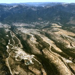 high southwest view aerial of Los Alamos Los Alamos National Laboratory (left) and Los Alamos townsite (middle and right)