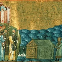 Nájdenie a vyzdvihnutie relikvií svätého pápeža Klementa. Menológium Bazila II.