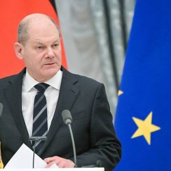 MOSCOW, RUSSIA  FEBRUARY 15, 2022: Germany's Chancellor Olaf Scholz looks on during a joint news conference with Russia's President Vladimir Putin following their talks at the Moscow Kremlin. Sergei Guneyev/POOL/TASS

Ðîññèÿ. Ìîñêâà. Ôåäåðàëüíûé êàíöëåð Ãåðìàíèè Îëàô Øîëüö âî âðåìÿ ïðåññ-êîíôåðåíöèè ïî èòîãàì âñòðå÷è ñ ïðåçèäåíòîì ÐÔ Âëàäèìèðîì Ïóòèíûì â Êðåìëå. Ñåðãåé Ãóíååâ/POOL/ÒÀÑÑ