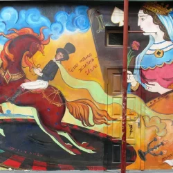 Puškin a Piková dáma. Graffiti z roku 2008 z Charkova na Ukrajine