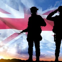 Silhouettes of a soldiers with United Kingdom flag on background of sky. Background for Remembrance Day. United Kingdom Armed Forces concept. EPS10 vector,Image: 752709154, License: Royalty-free, Restrictions: , Model Release: yes, Credit line: Profimedia