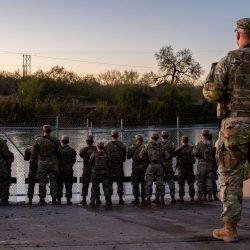 EAGLE PASS, TEXAS - JANUARY 12: National Guard soldiers stand guard on the banks of the Rio Grande river at Shelby Park on January 12, 2024 in Eagle Pass, Texas. The Texas National Guard continues its blockade and surveillance of Shelby Park in an effort to deter illegal immigration. The Department of Justice has accused the Texas National Guard of blocking Border Patrol agents from carrying out their duties along the river.   Brandon Bell,Image: 836525410, License: Rights-managed, Restrictions: , Model Release: no, Credit line: Profimedia
